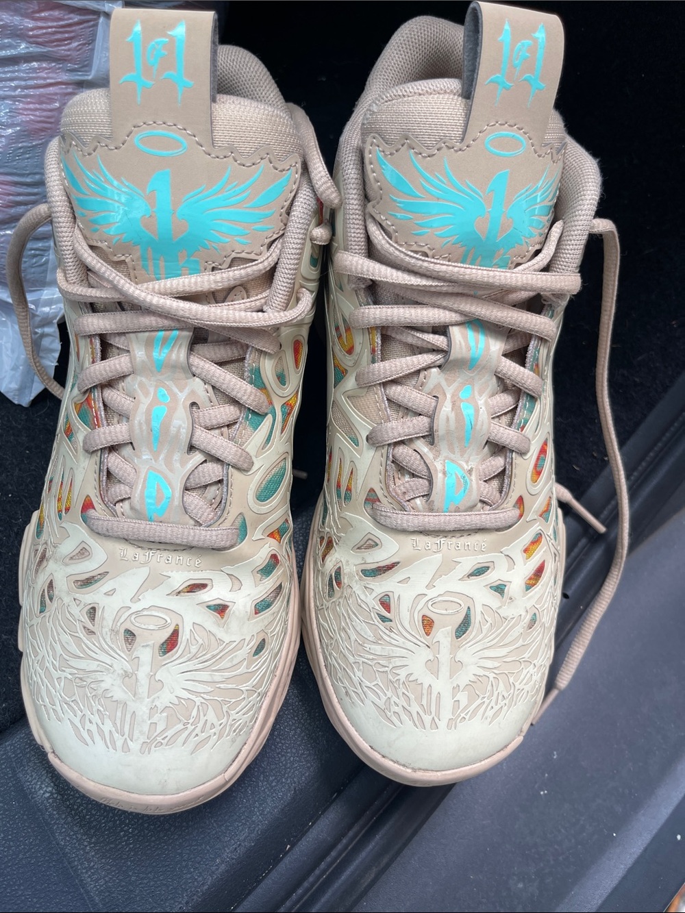 Puma Kids Beige Sneakers with Teal Accents